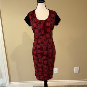 George Red and Black Patterned Midi Sheath Bodycon Dress Women’s Size M